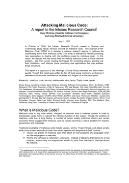 Attacking Malicious Code: a Report to the Infosec Research Council What