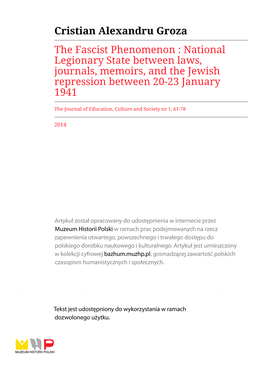 National Legionary State Between Laws, Journals, Memoirs, and the Jewish Repression Between 20-23 January 1941