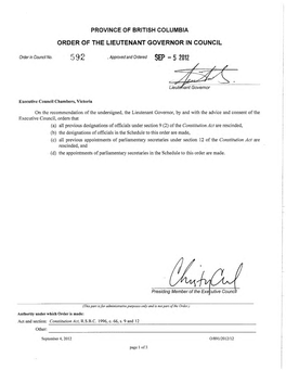 Order in Council 592/2012