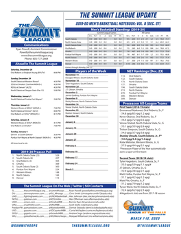 The Summit League UPDATE 2019-20 Men’S Basketball Notebook: Vol