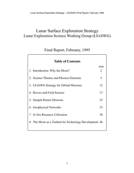 Lunar Surface Exploration Strategy -- Lexswg Final Report, February 1995