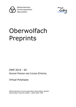 Oberwolfach Preprints (OWP) ISSN 1864-7596 Oberwolfach Preprints (OWP)