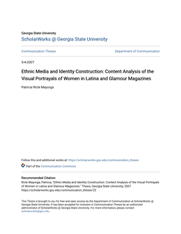 Content Analysis of the Visual Portrayals of Women in Latina and Glamour Magazines