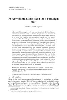 Poverty in Malaysia: Need for a Paradigm Shift