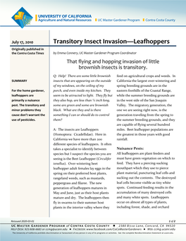 Leafhoppers-Transitory Insects