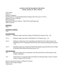 AGENDA for the BOARD of TRUSTEES Tuesday, January 21, 2014, 7:30 P.M