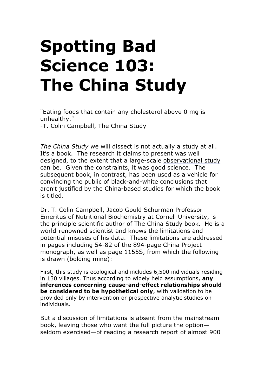 Spotting Bad Science 103: the China Study