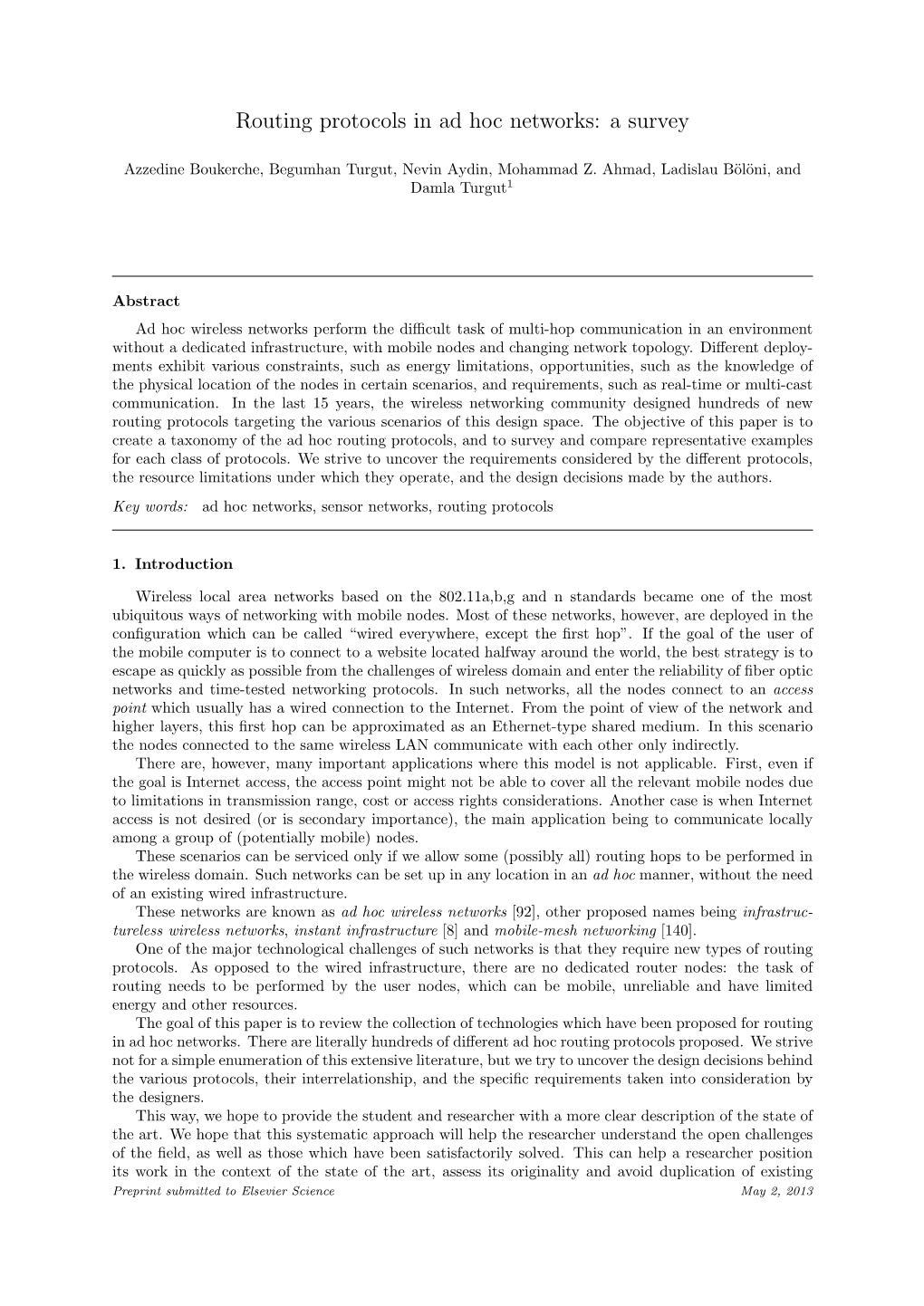 Routing Protocols in Ad Hoc Networks: a Survey