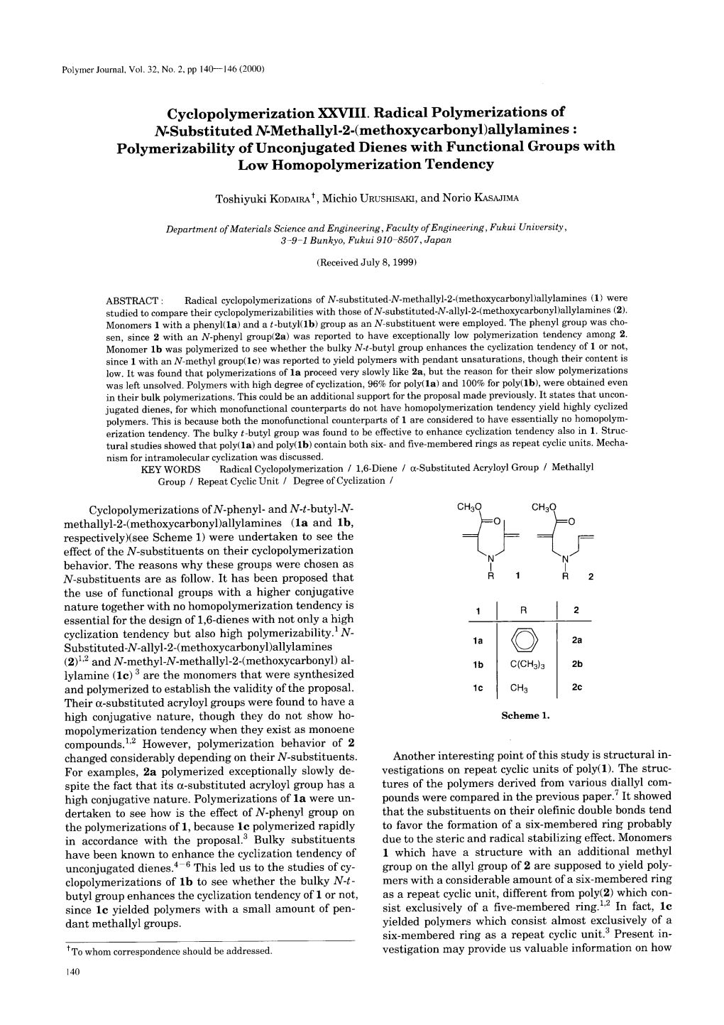 Cyclopolymerization XXVIII. Radical Polymerizations of N-Substituted N-Methallyl-2