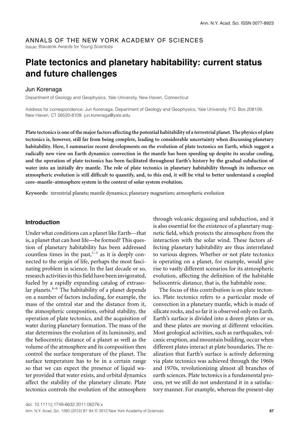 Plate Tectonics and Planetary Habitability: Current Status and Future Challenges