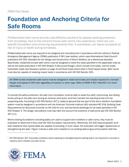 Foundation and Anchoring Criteria for Safe Rooms