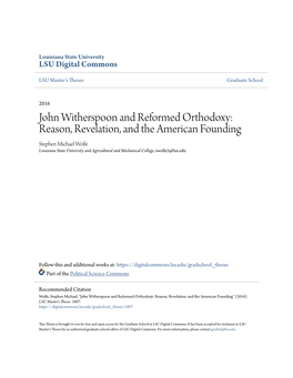 John Witherspoon and Reformed Orthodoxy