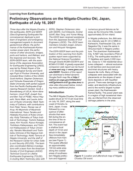 Preliminary Observations on the Niigata-Chuetsu Oki, Japan, Earthquake of July 16, 2007