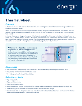 Thermal Wheel Concept a Thermal Wheel Is Used to Recover the Heat Contained in Building Exhaust Air