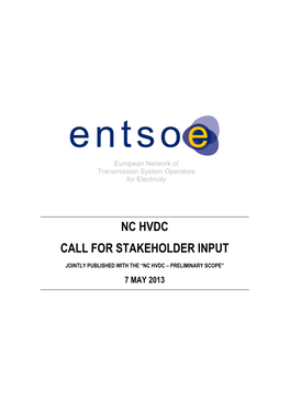Nc Hvdc Call for Stakeholder Input