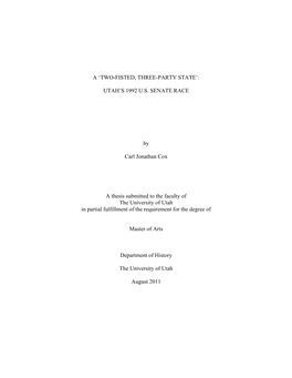 Utah's 1992 US Senate Race