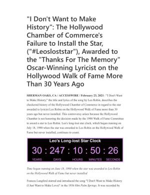 "I Don't Want to Make History": the Hollywood Chamber Of