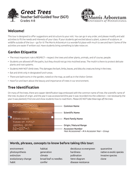 Great Trees Teacher Self-Guided Tour (SGT) Grades 4-8