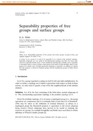 Separability Properties of Free Groups and Surface Groups