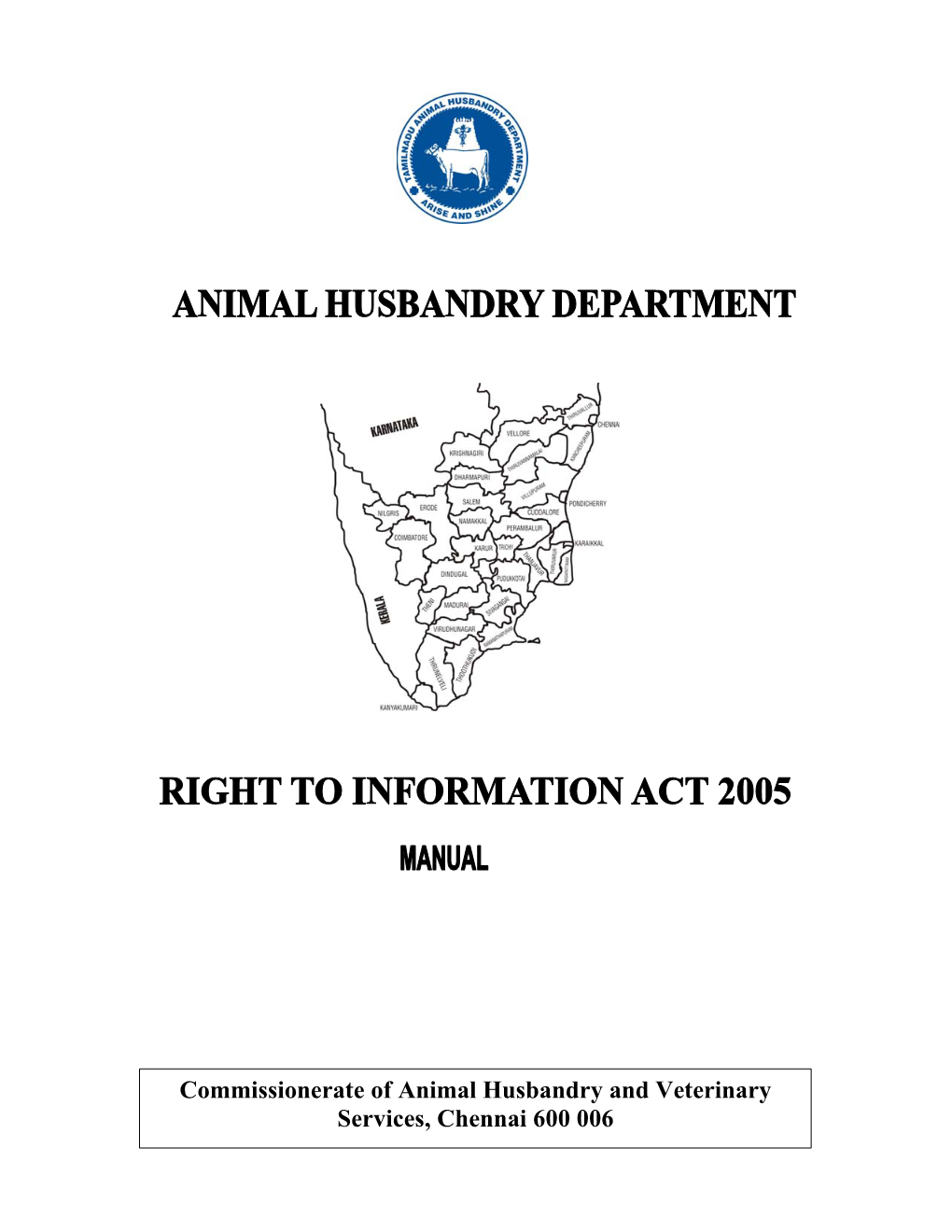 Commissionerate of Animal Husbandry and Veterinary Services, Chennai 600 006 I N D E X