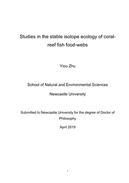 Studies in the Stable Isotope Ecology of Coral- Reef Fish Food-Webs