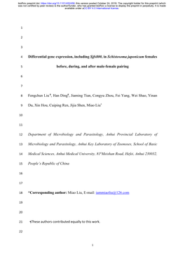 Differential Gene Expression, Including Sjfs800, in Schistosoma Japonicum Females