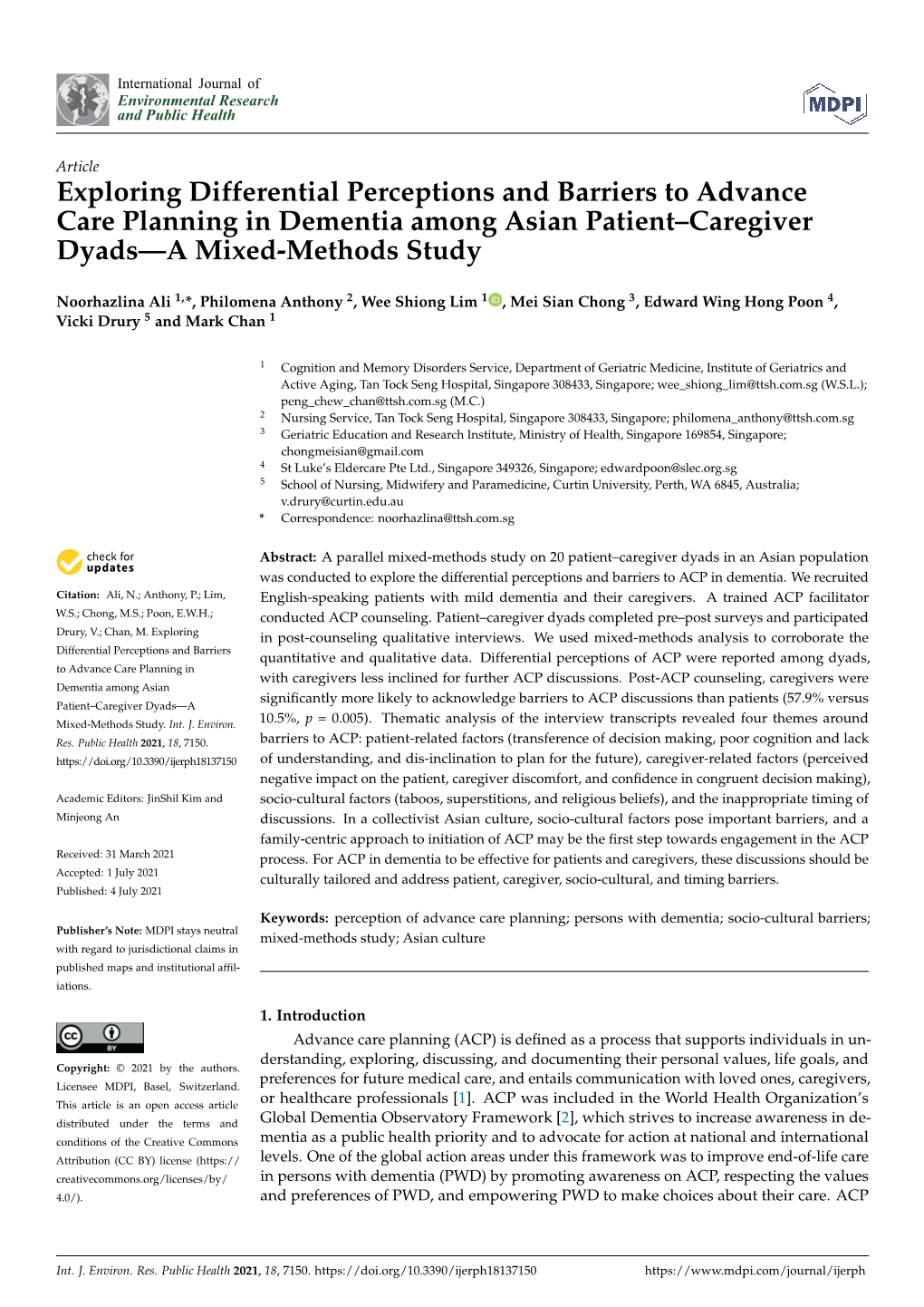 Exploring Differential Perceptions and Barriers to Advance Care Planning in Dementia Among Asian Patient–Caregiver Dyads—A Mixed-Methods Study