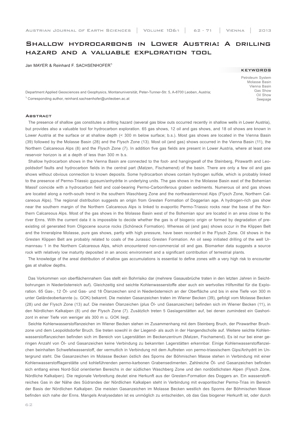 Shallow Hydrocarbons in Lower Austria: a Drilling Hazard and a Valuable Exploration Tool______