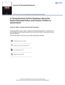 A Comprehensive Online Database About the Native Mounted Police and Frontier Conflict in Queensland