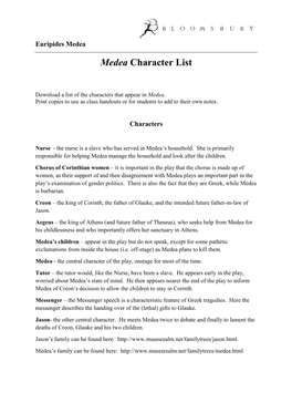Medea Character List