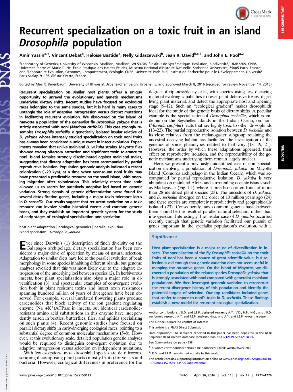 Recurrent Specialization on a Toxic Fruit in an Island Drosophila