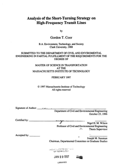 Analysis of the Short-Turning Strategy on High-Frequency Transit Lines Gordon T. Coor