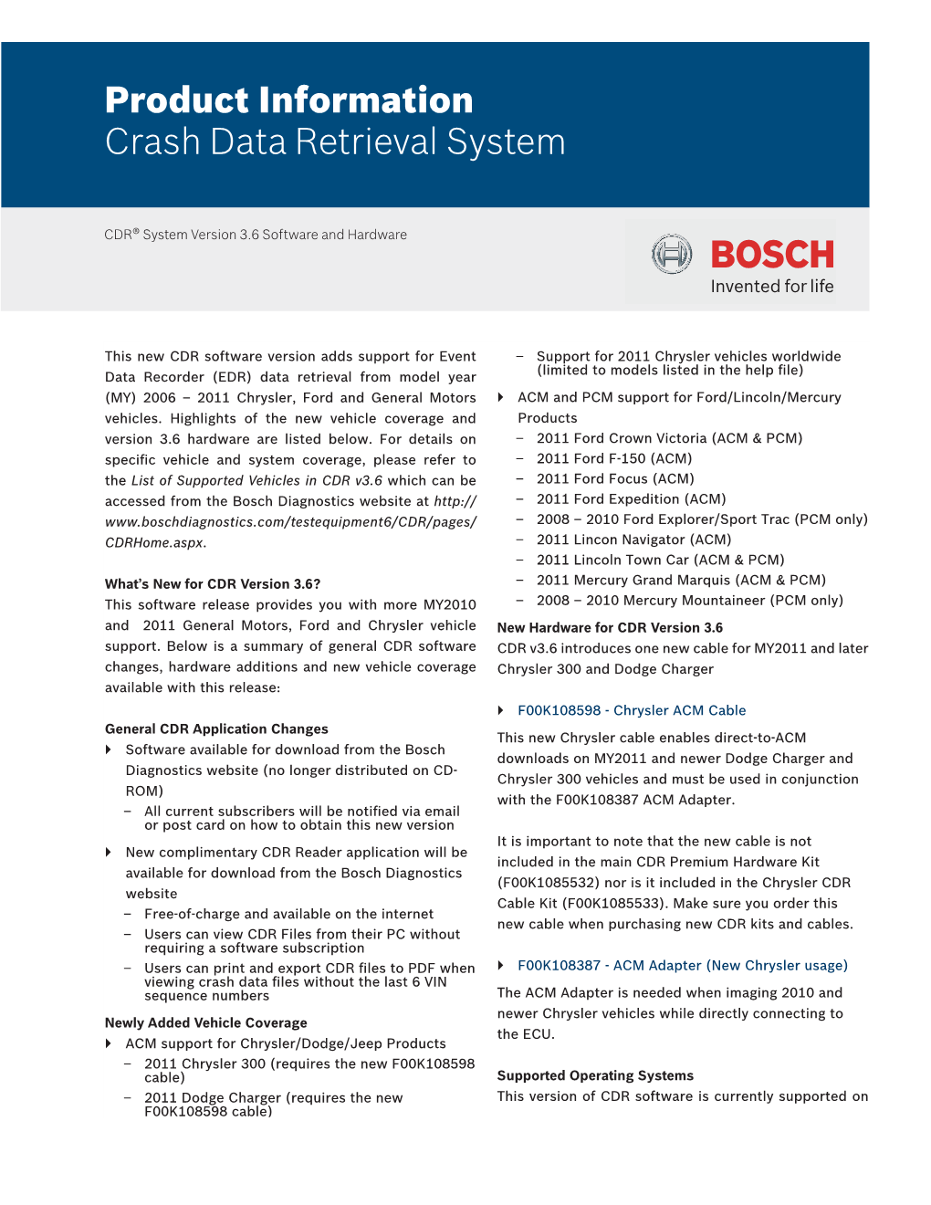 Product Information Crash Data Retrieval System