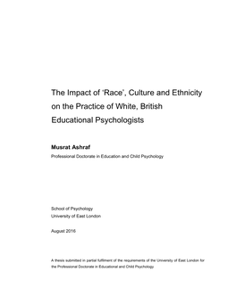 Race’, Culture and Ethnicity on the Practice of White, British Educational Psychologists