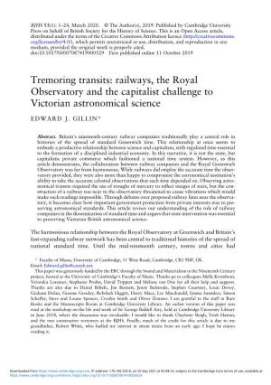 Tremoring Transits: Railways, the Royal Observatory and the Capitalist Challenge to Victorian Astronomical Science