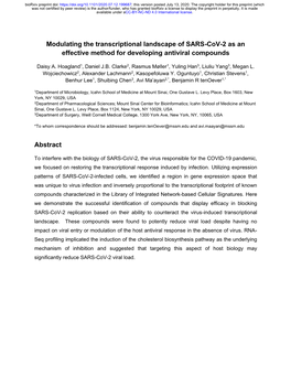 Modulating the Transcriptional Landscape of SARS-Cov-2 As an Effective Method for Developing Antiviral Compounds