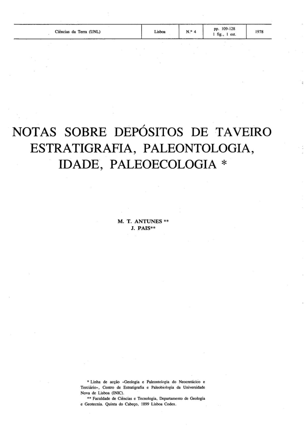 Notas Sobre Depositos Detaveiro Estratigrafia, Paleontologia, Idade, Paleoecologia *