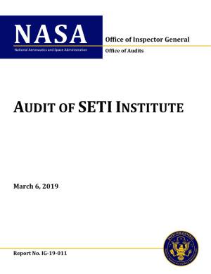 Audit of SETI Institute (IG-19-011)