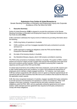 Submission from Carlton & United Breweries to Senate Standing