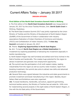 Current Affairs Today – January 30 2017