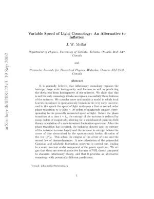 Variable Speed of Light Cosmology