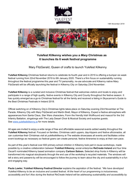 Yulefest Kilkenny Wishes You a ​Mary​ Christmas As It Launches