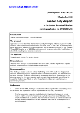 London City Airport in the London Borough of Newham Planning Application No