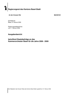 Regierungsrat Des Kantons Basel-Stadt Ausgabenbericht