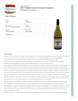 2017 Alban Central Coast Viognier IMPORTED by IPO WINES