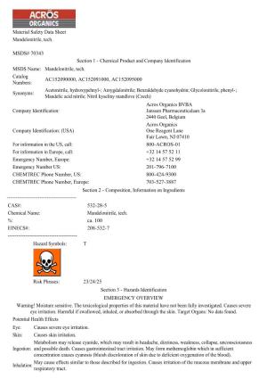 Material Safety Data Sheet Mandelonitrile, Tech. MSDS