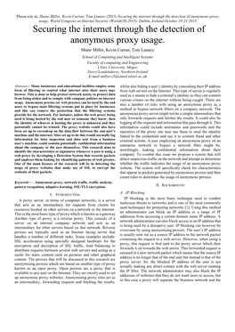 Securing the Internet Through the Detection of Anonymous Proxy Usage