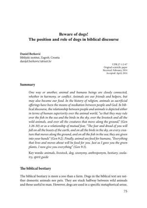 Beware of Dogs! the Position and Role of Dogs in Biblical Discourse