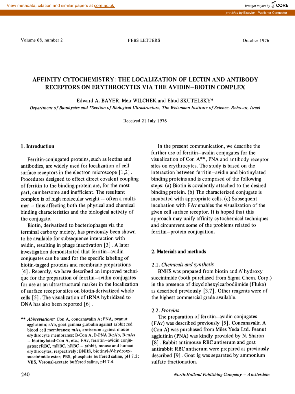 The Localization of Lectin and Antibody Receptors on Erythrocytes Via the Avidin-Biotin Complex