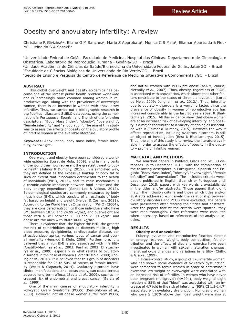 Obesity and Anovulatory Infertility: a Review